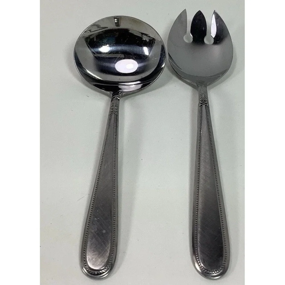Stanley Roberts‎ Rogers Co. Beaded Excellence Korea Stainless Salad Fork & Spoon